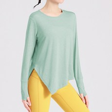 marketpia 女性運動瑜伽寬鬆蓋臀長袖T恤衫