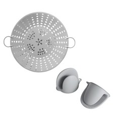 雙耳矽膠蒸籠墊+隔熱手柄套 灰色 2入, 1組, 25*4.2cm+10*9.5cm