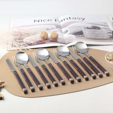 Bogen Square Solen 西餐餐具 3件組 x 4入套組, 深櫻桃色, 1套, 餐刀 4入 + 餐叉 4入 + 餐匙 4入