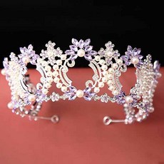 데이먼 아름답고 화려한 꽃 진주 포인트의 웨딩 티아라 MNB012, 연보라색, 1개