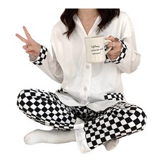 民成公司 黑白愛心格紋孕婦睡衣