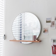 WOOD REPUBLIC Rami 原木層架強化玻璃圓形壁鏡 500 一字型, 混合顏色