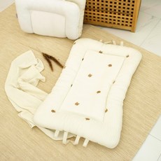 Cocomabel 好眠研究所 優質純棉100支紗 角色刺繡 便攜式折疊防撞床 星星熊 熊 60 x 85 cm, 象牙白