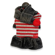 ARTMUNG 狗狗條紋連身裙圍巾套組, 紅色, 1套