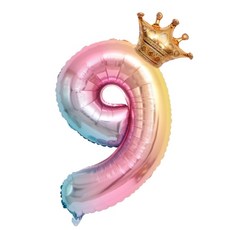 대형 왕관 숫자 풍선 9, 골드 핑크, 1개