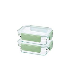 글라스락 퓨어 릴렉스 그린 직사각 밀폐용기, 2개, 395ml