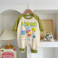 베베니즈 유아용 나그랑배색 프린팅 기모우주복