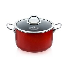 電磁爐適用3層不鏽鋼雙耳燉鍋+玻璃鍋蓋, 24cm, 深紅色