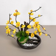 플라워트리 조화 매화 옹기수반 세트 25cm, 옐로우, 1개
