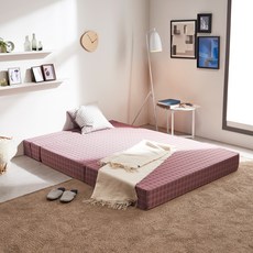 서광퍼니처 맥스 4단 접이식 매트리스 고급형 고탄성 스펀지, 웨이브 핑크, 18cm