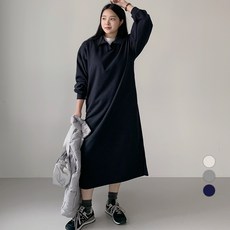 102102 여성용 빅사이즈 기모 카라 맨투맨 롱 원피스
