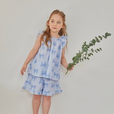 matildany 女童透氣蝴蝶結牛仔棉質荷葉邊上衣