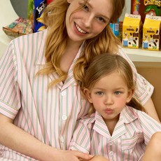 DOSSY 絲柔貼身短袖翻領親子睡衣兩件式套裝