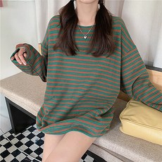 줄무늬 풀오버 라운드넥 임산부 긴팔 티셔츠