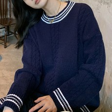 피어니스트 여성용 프레피 패션 루즈 니트