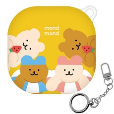 몬드몬드 곰돌이 여름방학 갤럭시 버즈 2 / 프로 / 라이브 호환 케이스 + 키링 세트, 곰돌이여름방학(케이스), 실버(키링), 1개