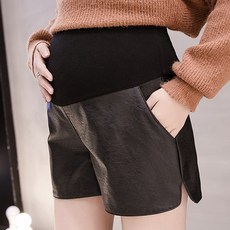 절개 베이직 하이웨스트 임산부 인조레더 반바지