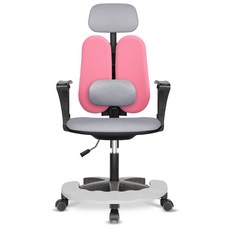 체어포커스 터디 발받침대 요추헤더형 3각팔 블랙바디의자 TD08R, 패브릭 그레이핑크