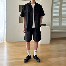 DANGOON 男士防風口袋翻領夾克短褲套裝 LJ_SET027