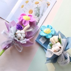 MORIANN 香皂花可愛微笑娃娃花束2件組, 浪漫紫 + 時尚藍, 1個