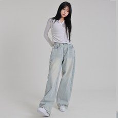 Hip&Fit 女款 短版 側邊壓褶 翻蓋寬版牛仔褲 HF268-1