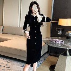 LUNA GIRL 女款 Montain 絲絨連身裙 L24FT081211, 黑色