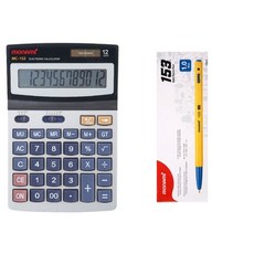 모나미 계산기 MC-152 + 153 볼펜 1.0mm 12p, 그레이(계산기), 블루(볼펜), 1세트