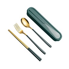 便攜式餐具套組, 綠色, 3種餐具+盒子