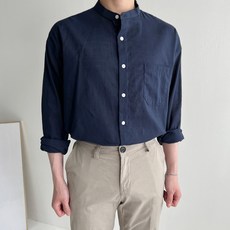 머시따 남성용 통기성 린넨 헨리넥 차이나 포켓 셔츠