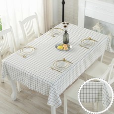깽구 防水高級格紋桌布, 90 x 90 cm, 1個, 白色格紋