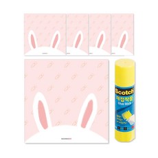 KKOMKKOMI 躲貓貓動物不黏便條紙 5入 + 可再貼膠水套組, 兔子, 1套