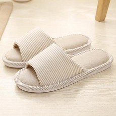 Doobalro 條紋居家室內拖鞋, Beige, 1雙