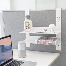 homegleam Atex 掛勾式免鑽孔隔板雙層層架, 白色, 1個