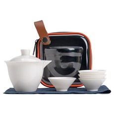 mondeuseupat 露營便攜式茶道茶壺杯毛巾收納袋套裝 RR1756, 茶具4p + 茶壺 + 收納袋 + 茶道巾, 混色, 1套