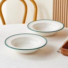 Modern House L Kino 深綠色義大利麵盤 D24, 2個, 象牙白 + 綠色