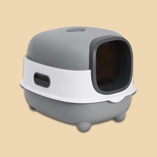 Gaekwacheonsun 貓咪Aily貓砂盆 + 貓砂鏟套組, 1套, 灰色 白色(貓砂盆)