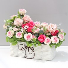 早晨香氣 玫瑰香皂花混合花籃 大, 粉紅色, 1個