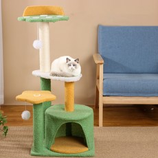 PETCA 4層腳掌躲藏屋貓抓板貓跳台, 1個, 黃色