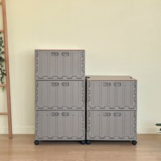 버츄나인 이동식 프라임 컨테이너 수납장 3단 + 2단 + MDF상판 세트, 브라운