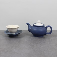 Dalsogum 傳統茶壺茶杯迷你單人茶具組, 1套, 茶壺 + 茶杯 + 茶杯墊, 藍色