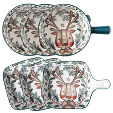 Willive 動物角色陶瓷單柄盤 2種組, 海軍藍(方形)+海軍藍(圓形), 3組