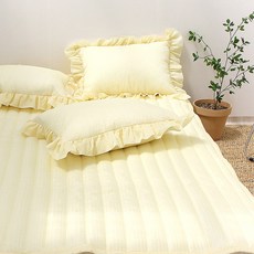 CHOUETTROOM Slush 夏季泡泡紗固定鬆緊帶床墊, 黃色