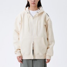 MOZMOZ 肩部刺繡寬鬆版型雙向拉鍊刷毛連帽外套