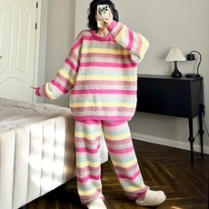 PEONIST 女性條紋印花居家服睡衣上下套裝