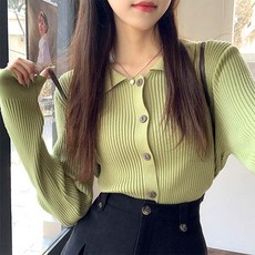 앤드스타일 여성용 로미카라 골지 니트 가디건 261214