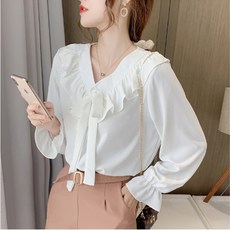 Allode Ladus 女款V領荷葉邊蝴蝶結上衣