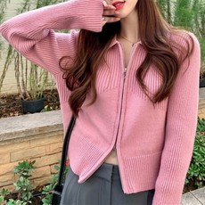 아이엠몽 여성용 모아리 투웨이 골지 카라 숏 집업