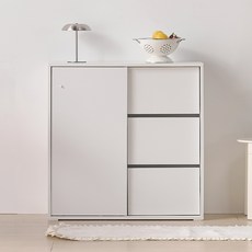 서울소호 슥 열리는 슬라이딩 3단 서랍형 수납장 800 방문설치, 화이트