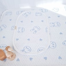 아이레빗 유아용 아이스론 양면 땀패드 베개 고정끈 없음, 블루토끼, 1개