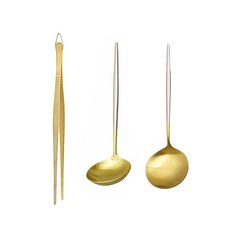 Table Art Abella 啞光雙色烹飪鑷子+迷你勺+烹飪勺套組, 金色 銀色